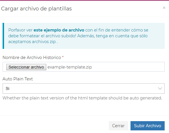 Formulario para cargar plantilla externa